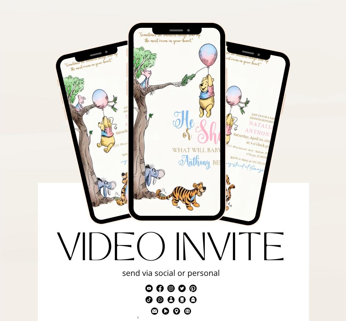 Winnie The Pooh Invitation, Winnie The Pooh Gender reveal Invitations, Winnie The Pooh gender reveal Invitations, Winnie baby shower-9