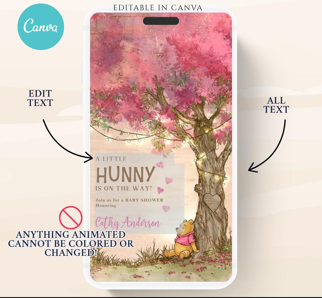 Pink Winnie Tree Invitation, Winnie The Pooh Baby Shower Invitations, Winnie The Pooh Invitations Video invitation, Winnie baby shower-21