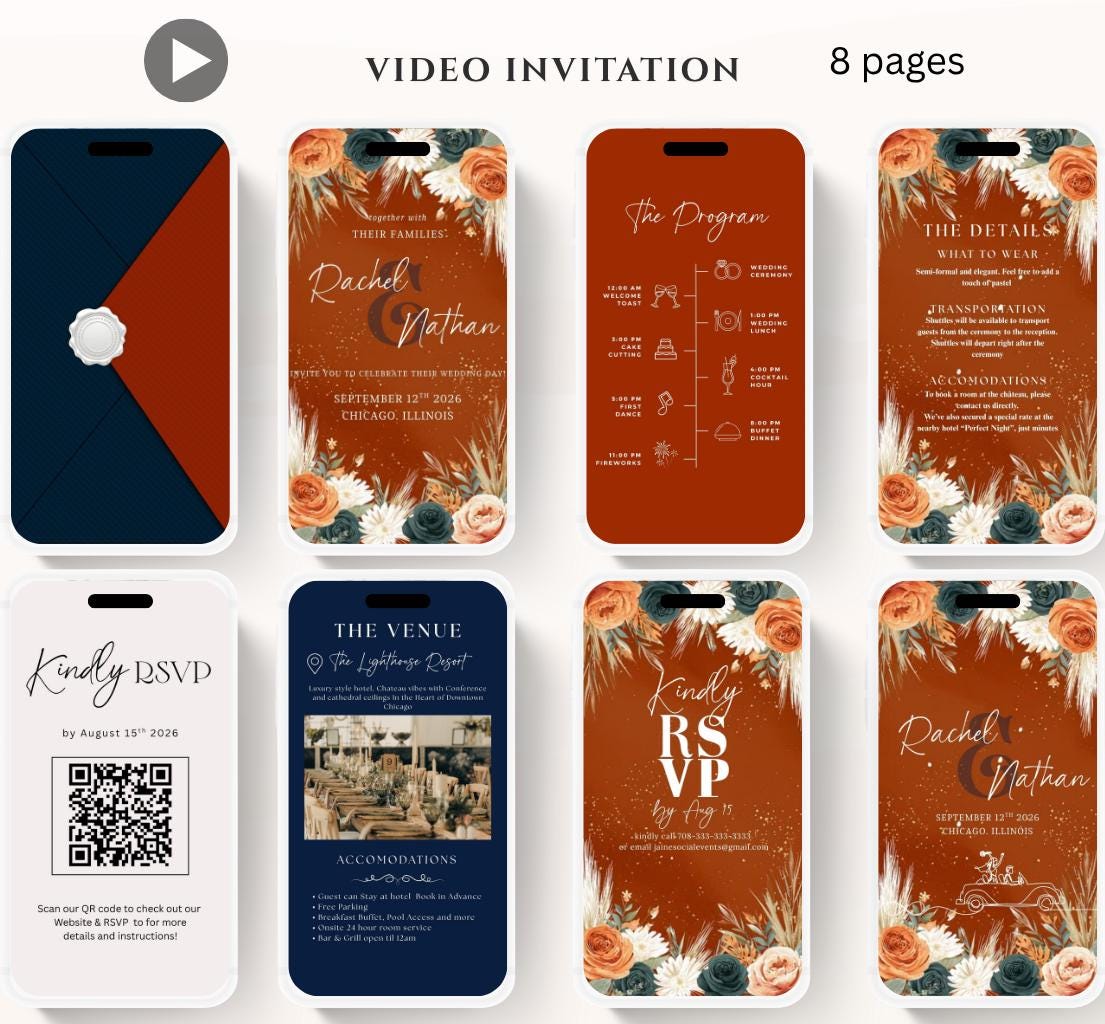 Navy blue and order floral Wedding invitation, Wedding invitation, wedding invitation template, Video Wedding invite, wedding invite-14