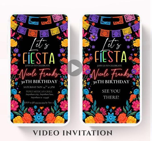 Lets Fiesta Invitation Taco invite, Digital Mexican Theme Birthday Party Invite Latin Celebration Let's Fiesta Cumpleaños Video invitation-3