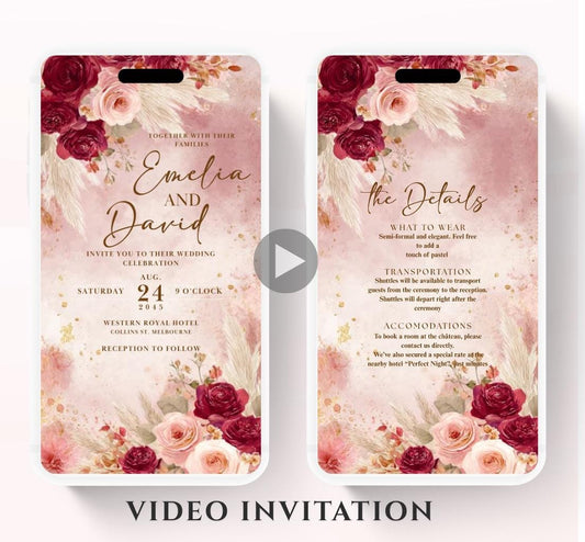 Pink and red floral Wedding invitation, Wedding invitation, wedding invitation template, Video Wedding invite, wedding invite-16