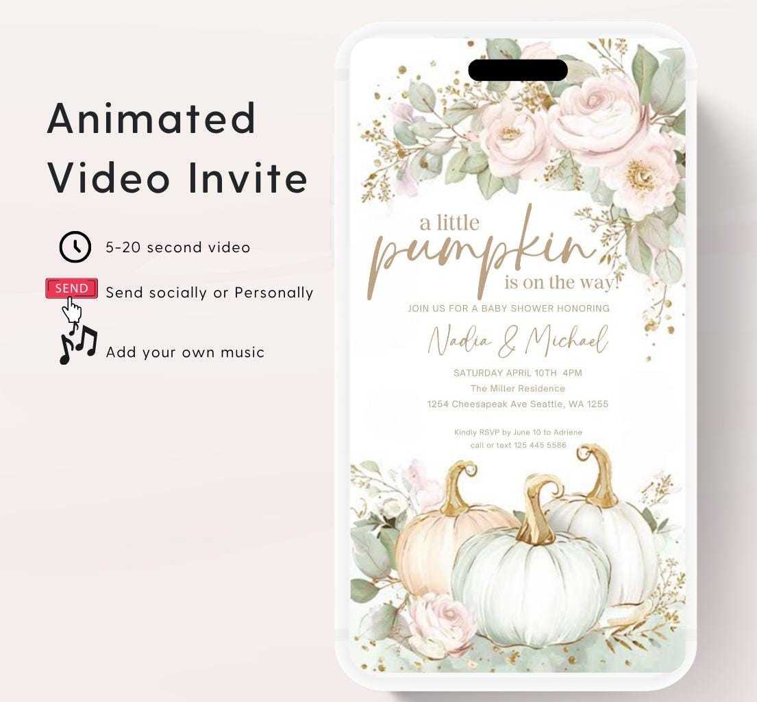 Animated Fall Baby Shower Invitation Little Pumpkin Baby Shower Invitation Autumn Baby Shower Fall Hello Baby Shower Gender Neutral Shower-3