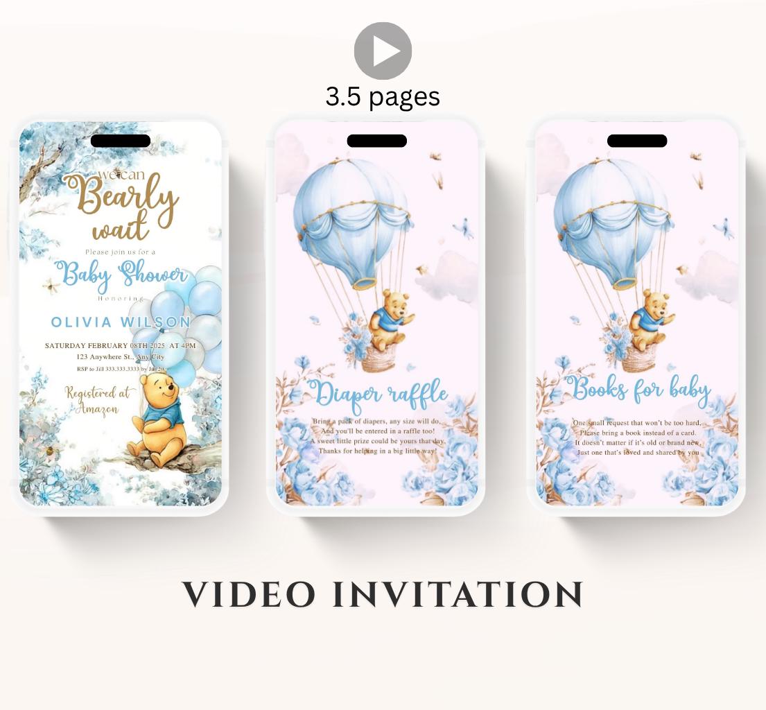 Winnie The Pooh Invitation, Winnie The Pooh Baby Shower Invitations, Winnie The Pooh Invitations Video invitation, Winnie baby shower-15b