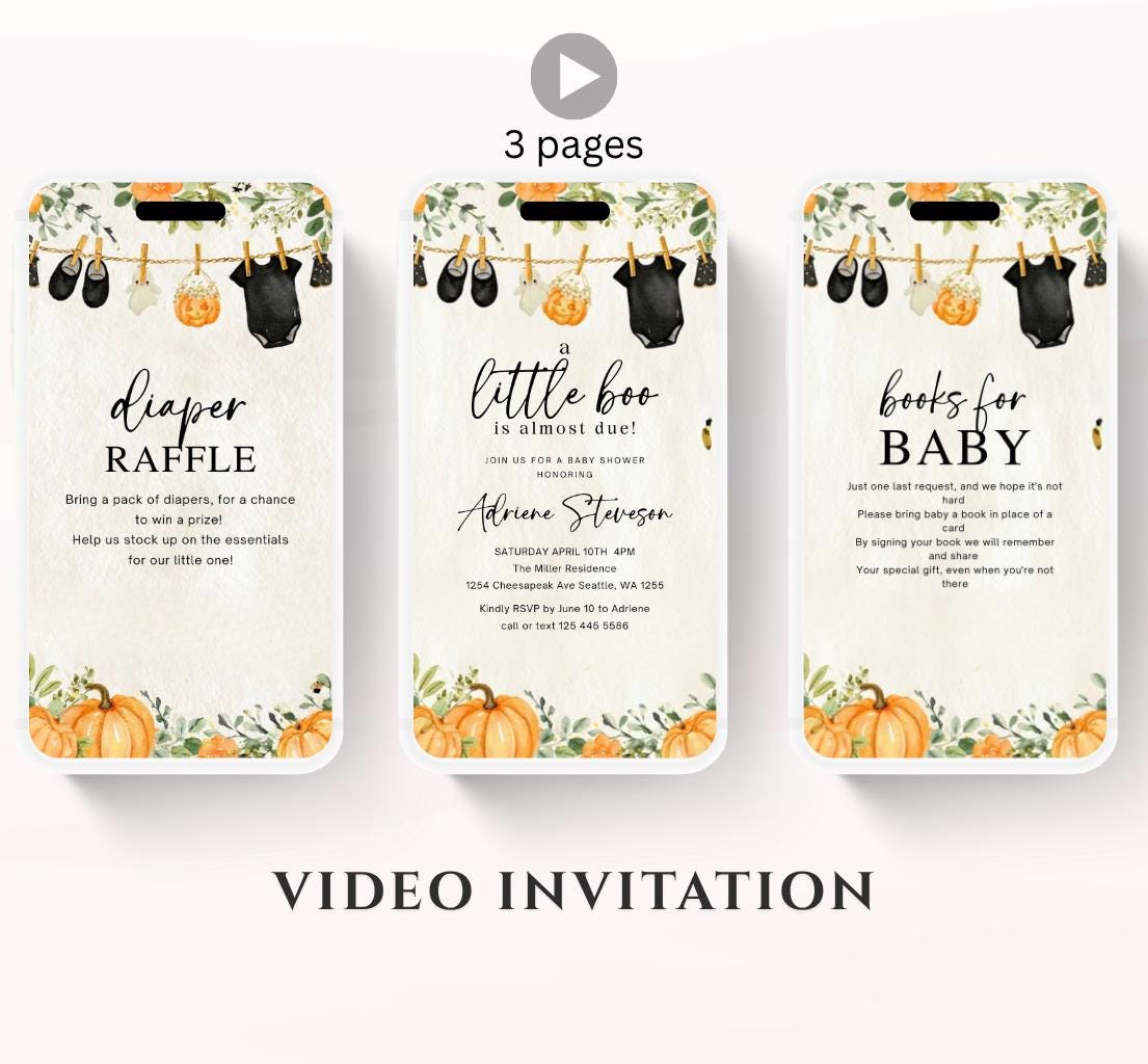 Video Little Boo Halloween Baby Shower Invitation, Gender Neutral Fall Invite, Spooky Ghost Baby Shower Invite Halloween boo invite-4