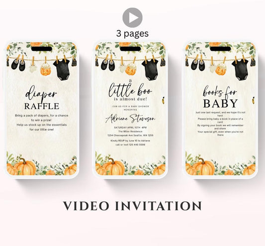 Video Little Boo Halloween Baby Shower Invitation, Gender Neutral Fall Invite, Spooky Ghost Baby Shower Invite Halloween boo invite-4