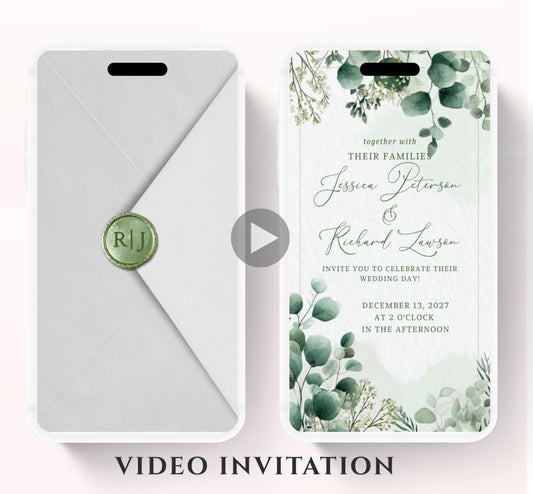 Animated Wedding invitation, Wedding Greenery Eucalyptus invitation, wedding invitation template, Video Wedding invite, wedding invite-3
