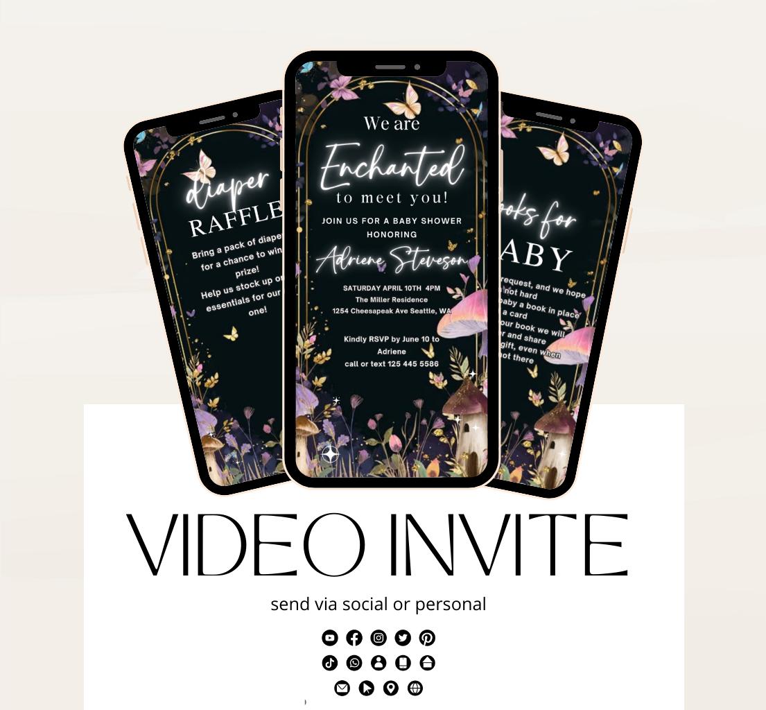 Butterfly Baby Shower Invitation animated, video Baby Shower Butterflies Invitation Enchanted Baby Shower invite Pink Butterflies-3