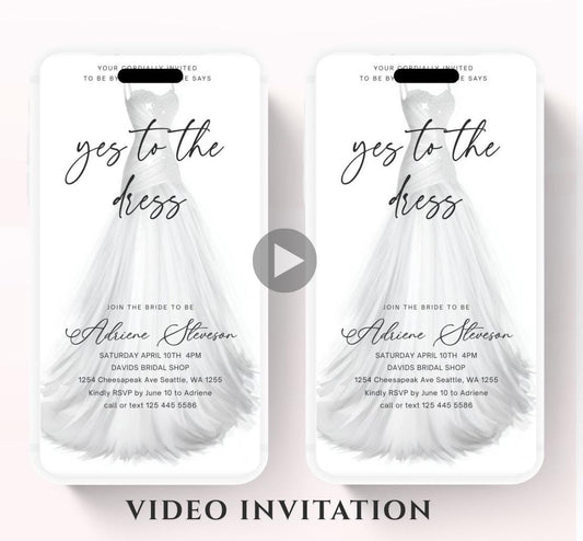 Wedding Dress Shopping mobile editable invitation, Video bridal party invite, Say yes to the dress Dress shopping invite-2