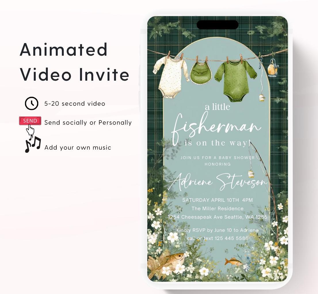 Fishing Baby Boy Shower Invitation, Little Fisherman Invite, Fisherman baby boy Reel excited Fish Invite, Fishing Invitation