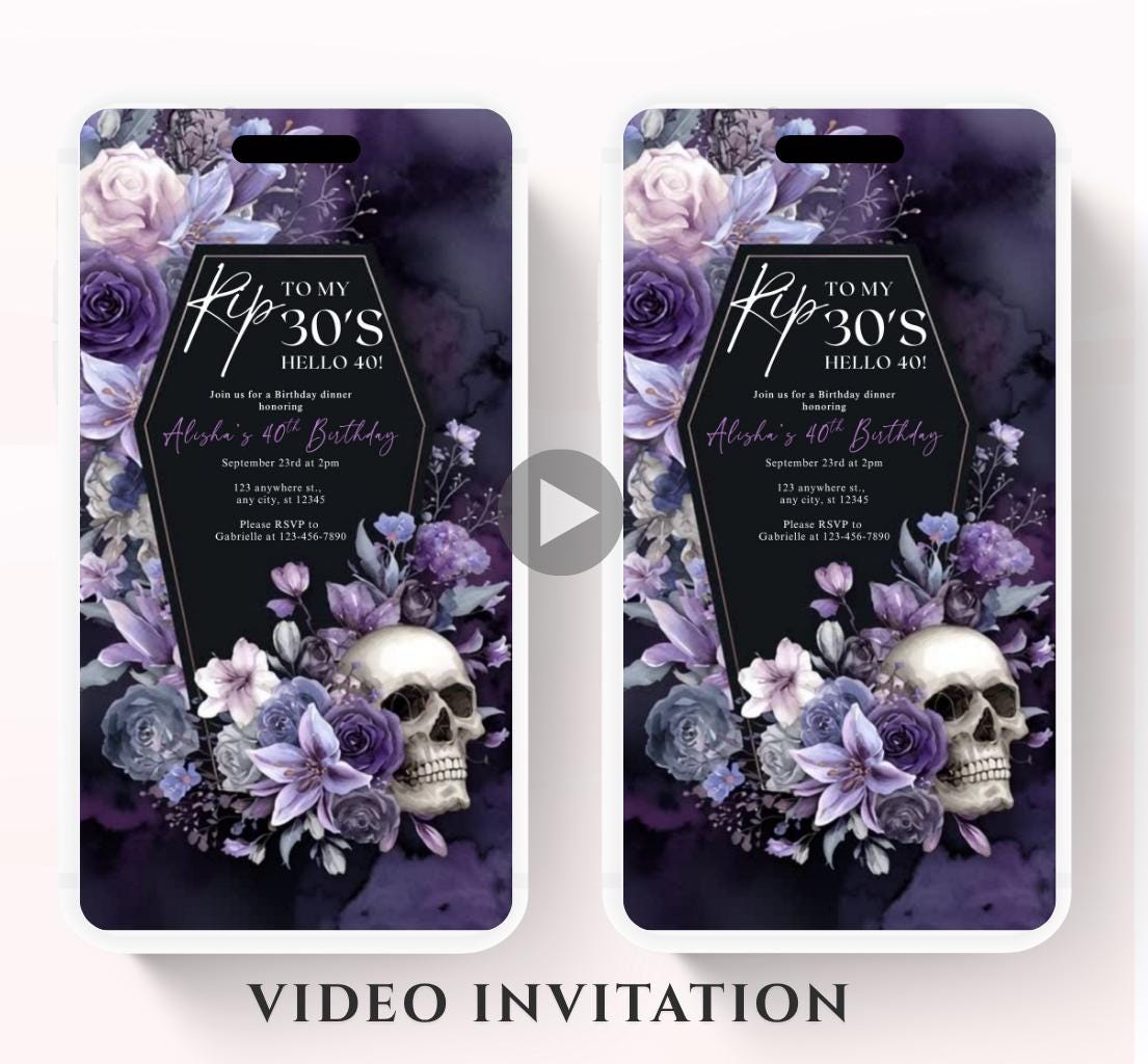 Animated 40th Evite Birthday for Adult Invite, Modern 40th Birthday Invite, Digital Animated Rip 30's Digital Halloween 40th Birthday-12