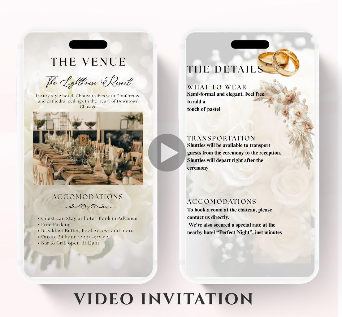 White boho florals Wedding invitation, Wedding invitation, wedding invitation template, Video Wedding invite, wedding invite-11