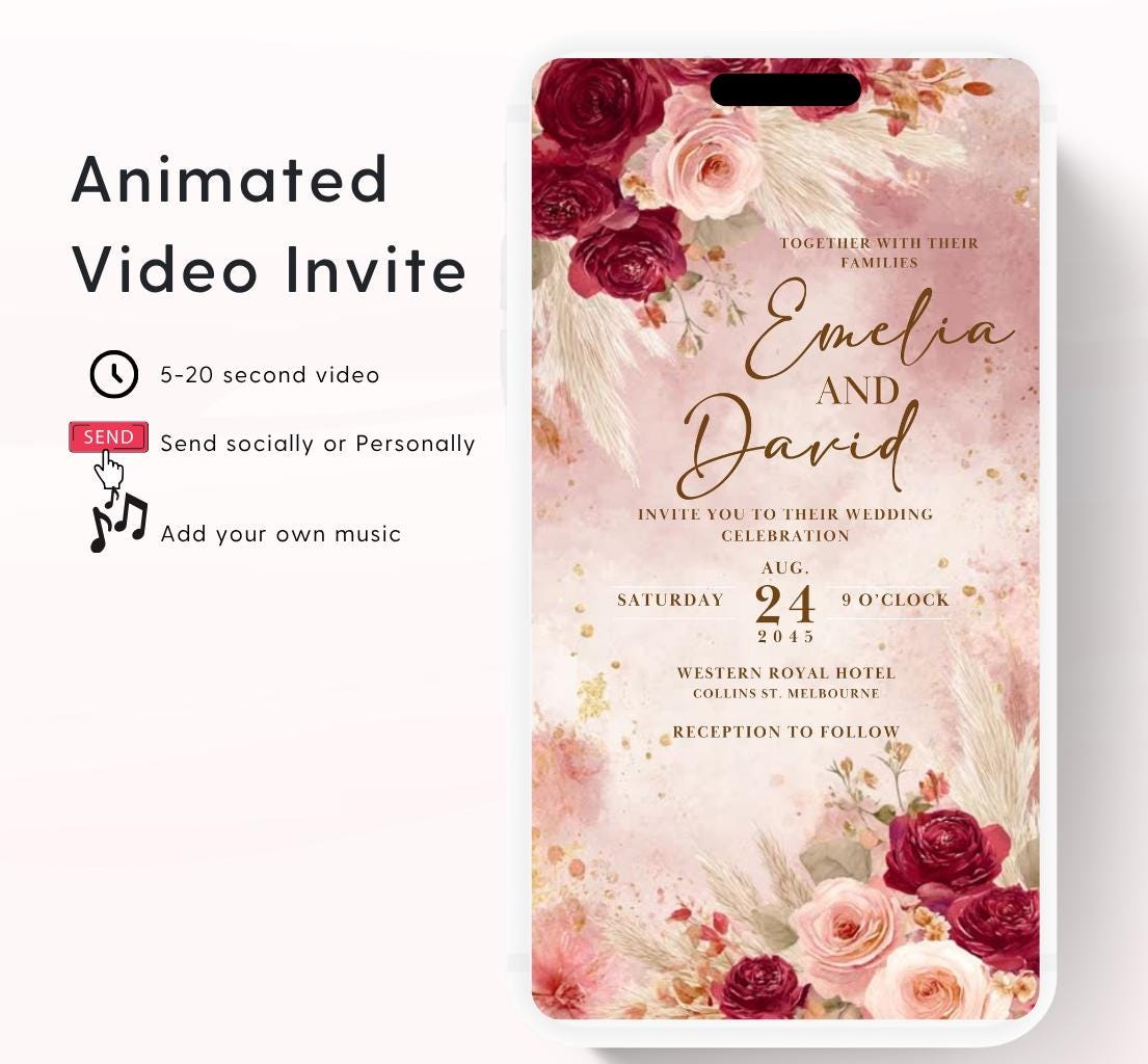 Pink and red floral Wedding invitation, Wedding invitation, wedding invitation template, Video Wedding invite, wedding invite-16