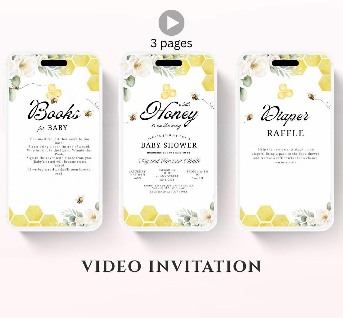 A Little Honey Is On The Way Invitation, Gender Neutral Baby Shower Invite, Bee Baby Shower Invitation, Editable Animated , 1