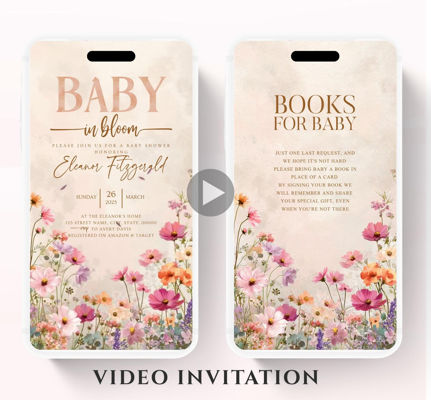 Boho Baby Shower Invitation, Boho Floral Baby Shower, Baby in bloom Baby Shower Invite, pampas Invitation, Boho Baby Invitation Animated-5