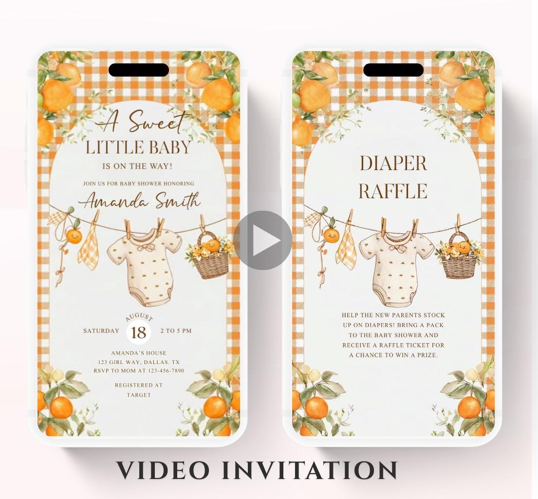 A Little Cutie Baby Shower Invitation, Gender Neutral Baby Shower Invite, Oranges cutie baby shower Video invitation-2
