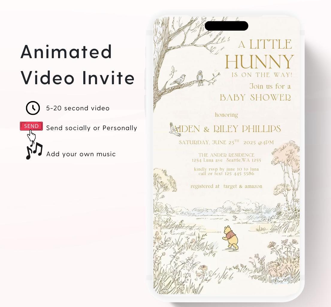 Winnie The Pooh Invitation, Winnie The Pooh Baby Shower Invitations, Winnie The Pooh Invitations Video invitation, Winnie baby shower-20