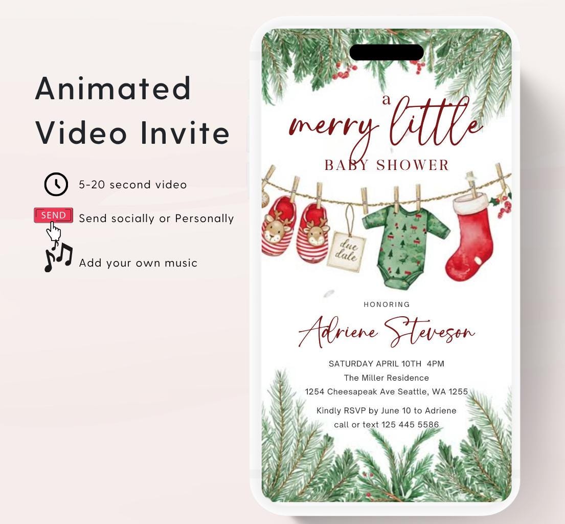 Winter Baby Shower Invitation Video, Merry Little Baby Shower Invite, Christmas baby shower invitation, winter baby invitation-2