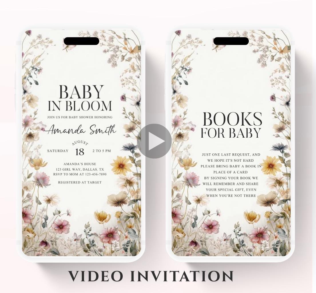 Boho Baby Shower Invitation, Boho Floral Baby Shower, Baby in bloom Baby Shower Invite, pampas Invitation, Boho Baby Invitation Animated-4