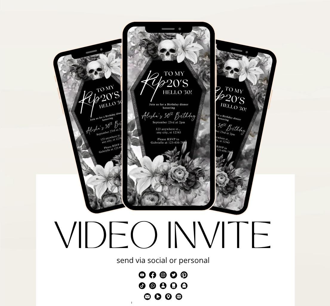 Animated 30th Evite Birthday for Adult Invite, Modern 30th Birthday Invite, Digital Animated Rip 20's Digital Halloween 30th Birthday-16