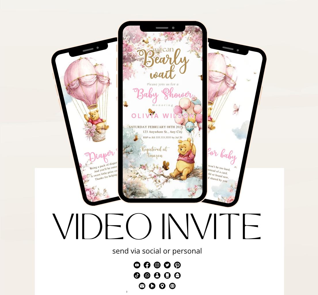 Winnie The Pooh Invitation, Winnie The Pooh Baby Shower Invitations, Winnie The Pooh Invitations Video invitation, Winnie baby shower-15