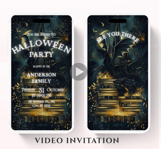 Video Dragons Halloween Invitations Halloween Party Invite dragons Adults Halloween Costume party Invite Editable Digital Download-2