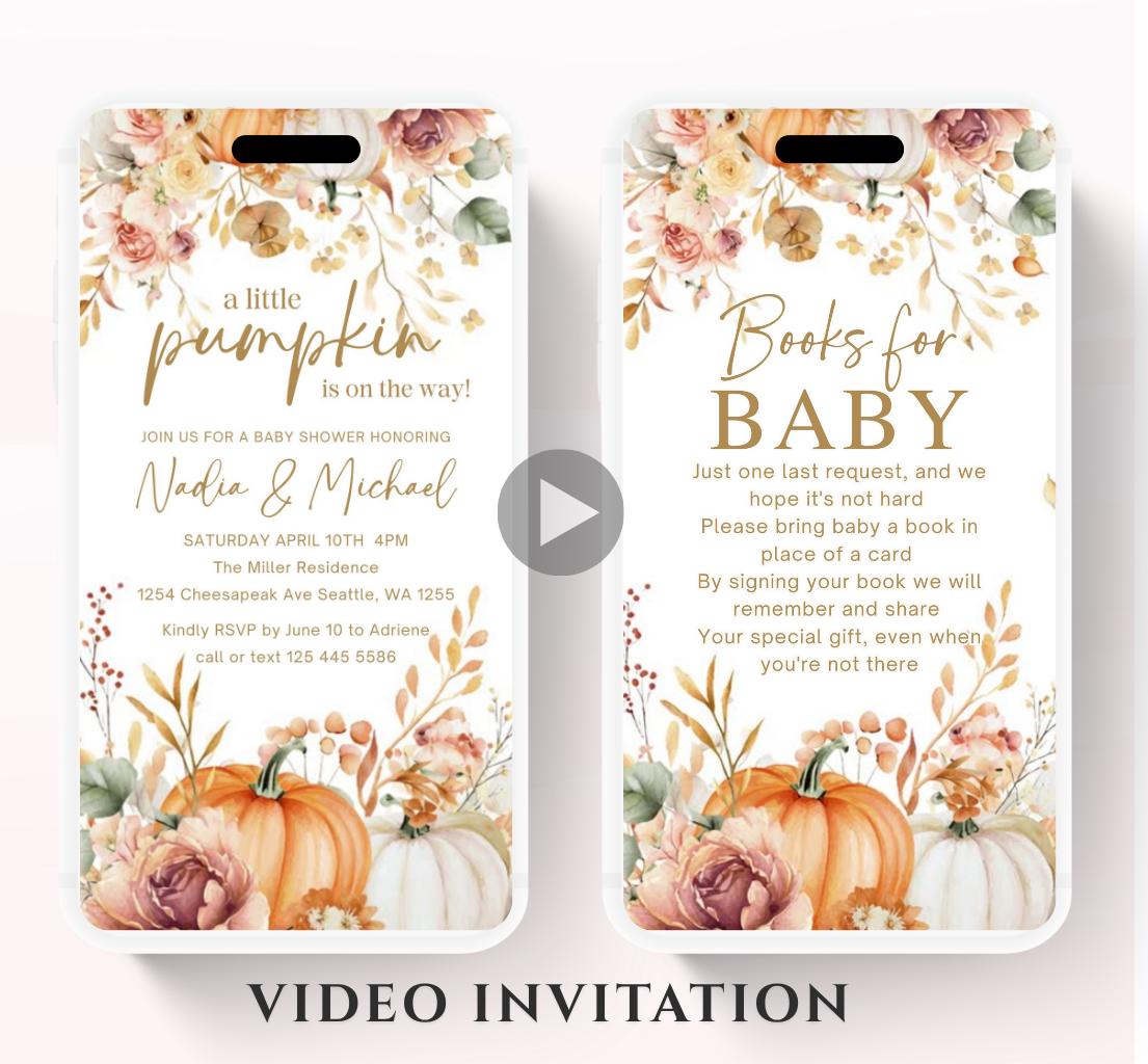 Animated Fall Baby Shower Invitation Little Pumpkin Baby Shower Invitation Autumn Baby Shower Fall Hello Baby Shower Gender Neutral Shower