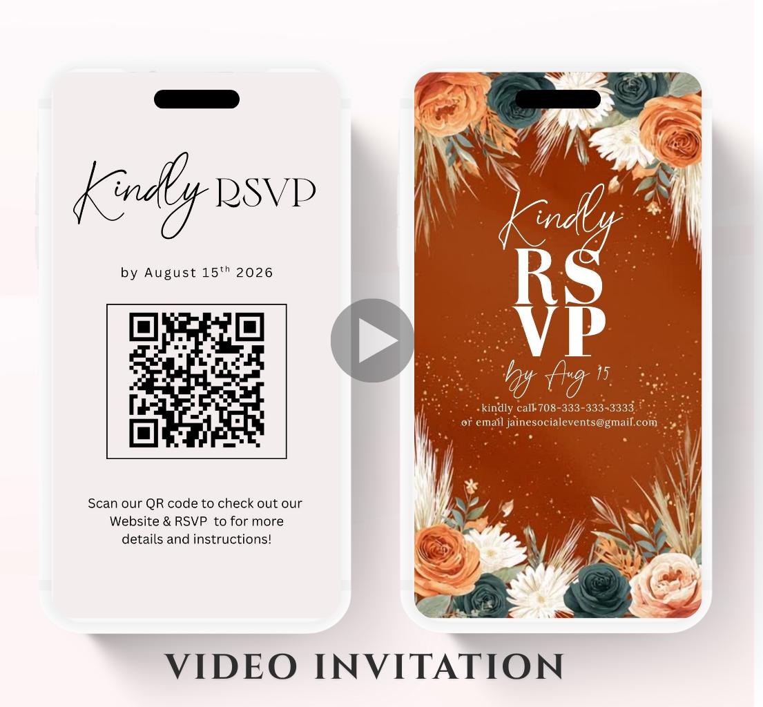 Navy blue and order floral Wedding invitation, Wedding invitation, wedding invitation template, Video Wedding invite, wedding invite-14