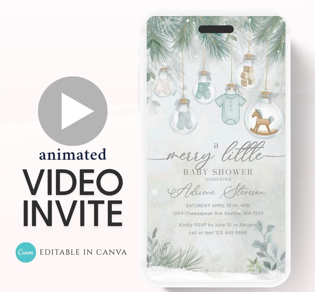 Winter Baby Shower Invitation Video, Merry Little Baby Shower Invite, Christmas baby shower invitation, winter baby invitation-9