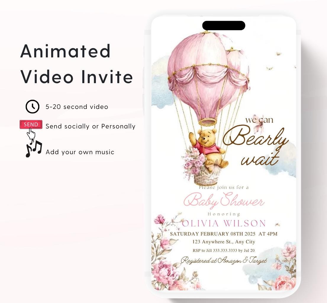 Winnie The Pooh Invitation, Winnie The Pooh Baby Shower Invitations, Winnie The Pooh Invitations Video invitation, Winnie baby shower-10