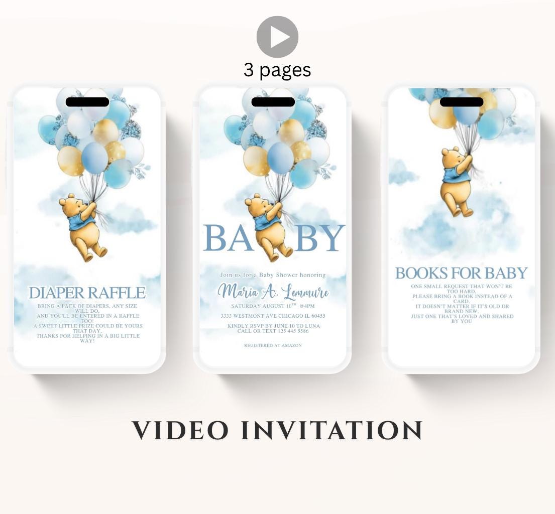Winnie The Pooh Invitation, Boy Winnie The Pooh Baby Shower Invitations, Winnie The Pooh Invitations Video invitation, Winnie baby shower-6