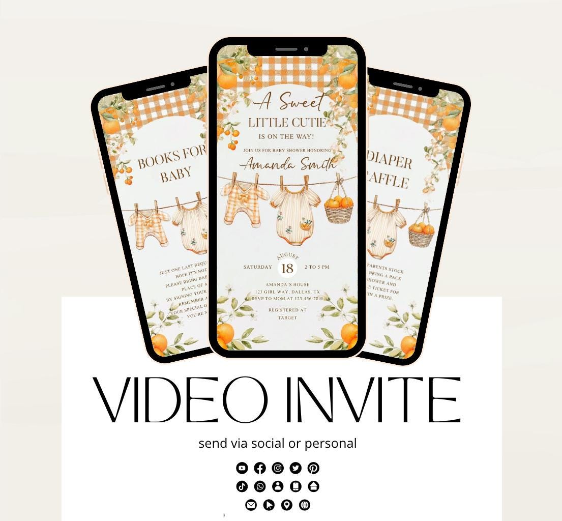 A Little Cutie Baby Shower Invitation, Gender Neutral Baby Shower Invite, Oranges cutie baby shower Video invitation-1