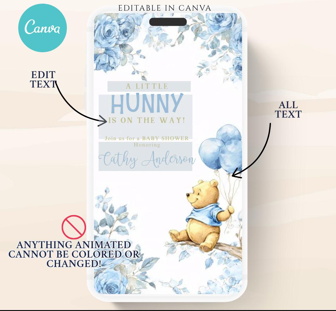 Blue Winnie shower Invitation, Winnie The Pooh Baby Shower Invitations, Winnie The Pooh Invitations Video invitation, Winnie baby shower-19