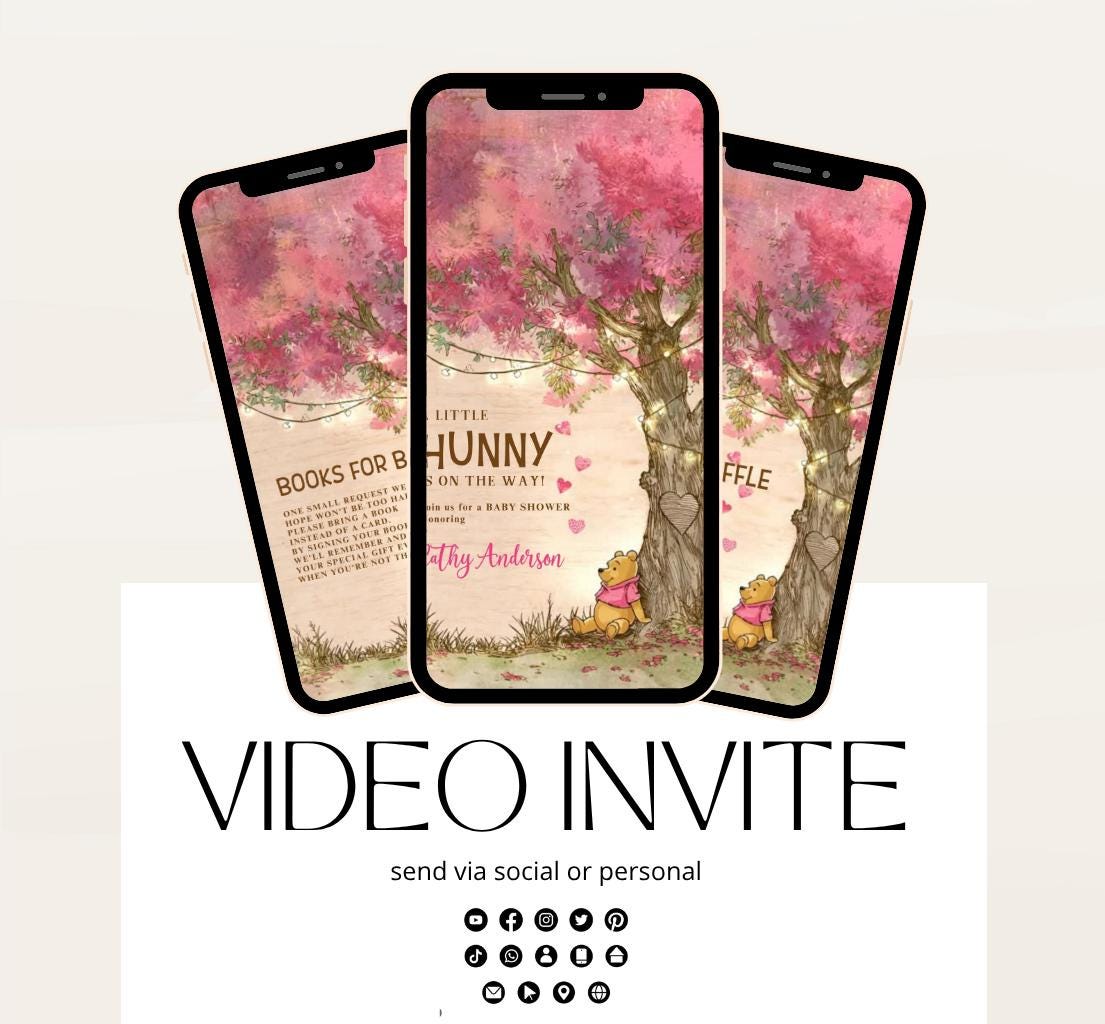 Pink Winnie Tree Invitation, Winnie The Pooh Baby Shower Invitations, Winnie The Pooh Invitations Video invitation, Winnie baby shower-21