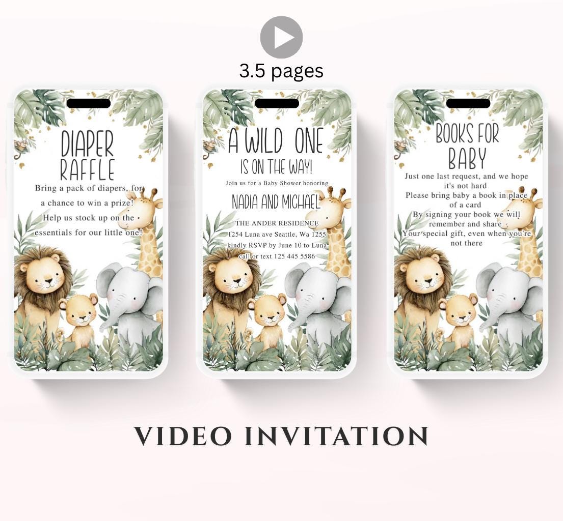 Safari Baby Shower Invitation, A little Wild One is on the Way Invite, Jungle Baby Shower Invitation, Zoo Animal Animated -1