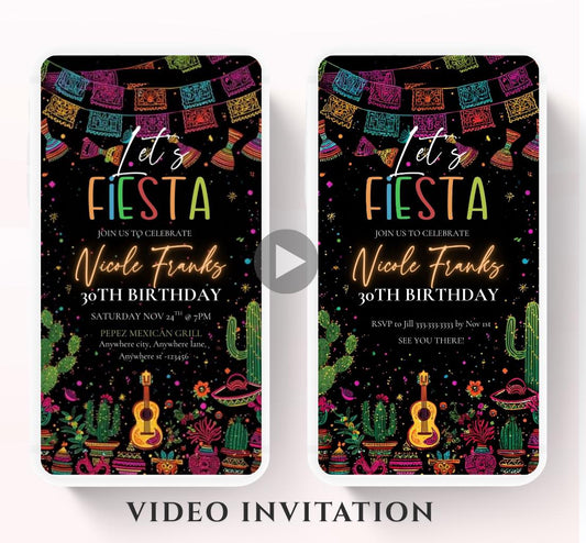 Lets Fiesta Invitation Taco invite, Digital Mexican Theme Birthday Party Invite Latin Celebration Let's Fiesta Cumpleaños Video invitation-1