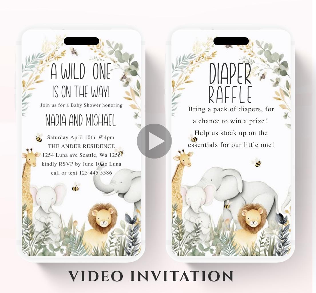 Safari Baby Shower Invitation, A little Wild One is on the Way Invite, Jungle Baby Shower Invitation, Zoo Animal Animated-2