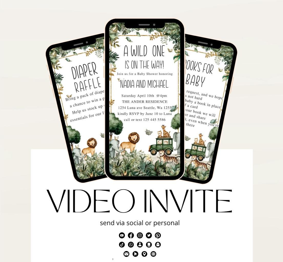 Safari Baby Shower Invitation, A little Wild One is on the Way Invite, Jungle Baby Shower Invitation, Zoo Animal Animated-3