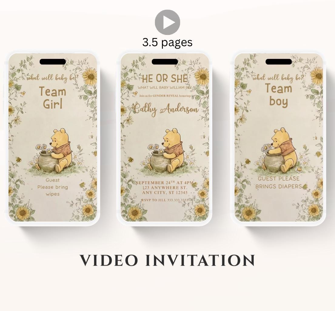 Winnie The Pooh Invitation, Winnie The Pooh Baby Shower Invitations, Winnie The Pooh Invitations Video invitation, Winnie baby shower-19