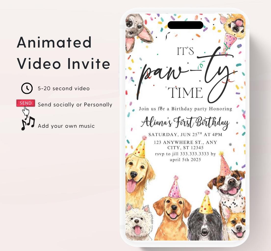 Animated Dog Invitation Puppy Party Invitation video Dog Pawty Invitation Dog Birthday Invitation Puppy Pawty Invitation Dog-2