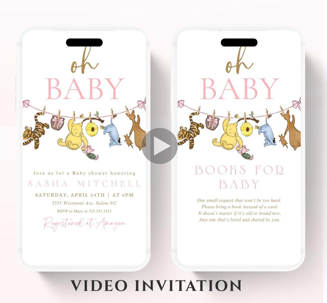 Winnie The Pooh Invitation, Winnie The Pooh Baby Shower Invitations, Winnie The Pooh Invitations Video invitation, Winnie baby shower-8