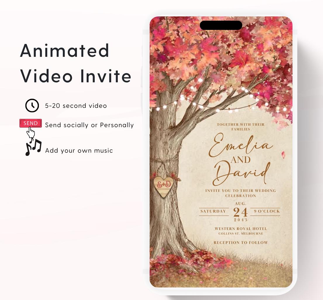 Pink Fall Love Tree Autumn Wedding invitation, Wedding invitation, wedding invitation template, Video Wedding invite, wedding invite-19