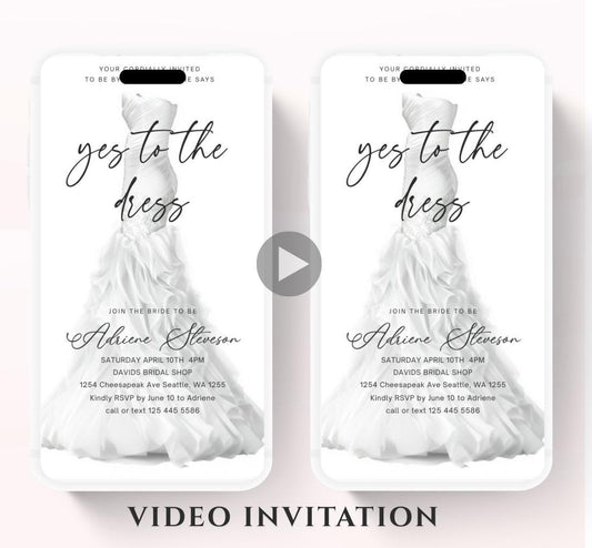 Wedding Dress Shopping mobile editable invitation, Video bridal party invite, Say yes to the dress Dress shopping invite-1
