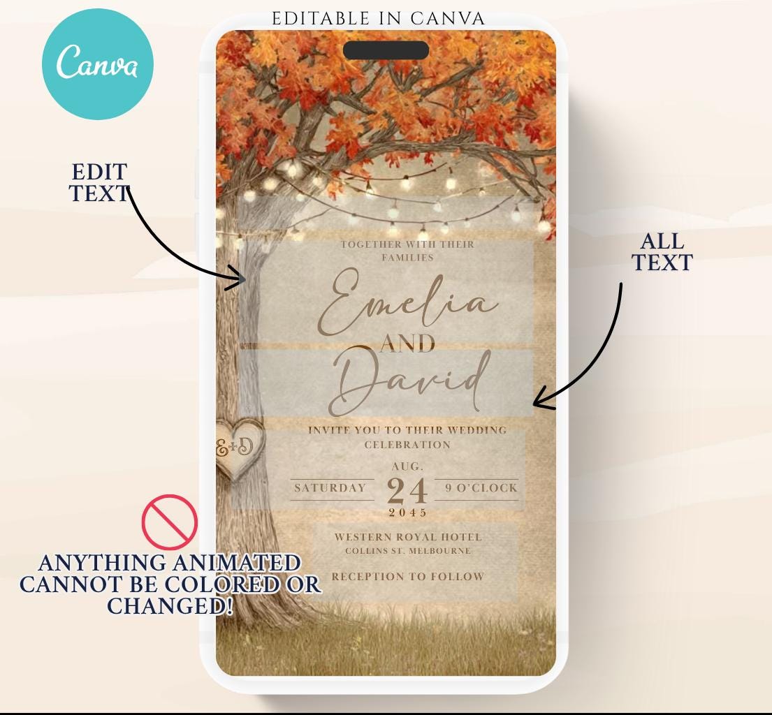 Fall Love Tree Autumn Wedding invitation, Wedding invitation, wedding invitation template, Video Wedding invite, wedding invite-17