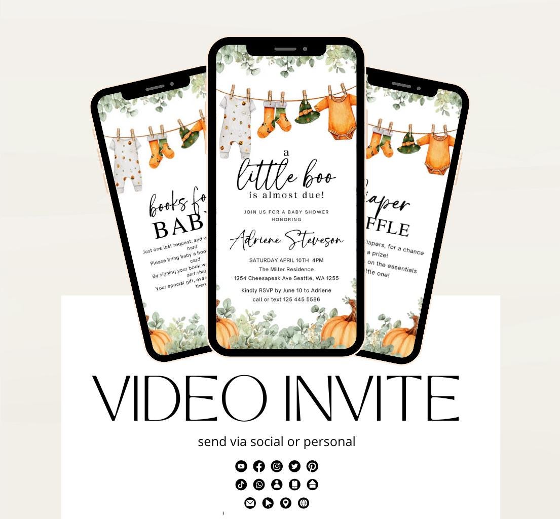 Video Little Boo Halloween Baby Shower Invitation, Gender Neutral Fall Invite, Spooky Ghost Baby Shower Invite Halloween boo invite-1