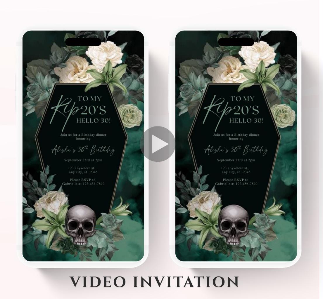 Animated 30th Evite Birthday for Adult Invite, Modern 30th Birthday Invite, Digital Animated Rip 20's Digital Halloween 30th Birthday-15
