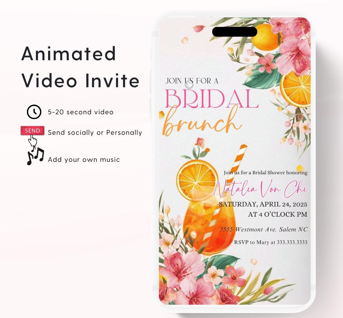 Citrus Bridal Shower Animated Invitation, Citrus Floral,Modern bridal Shower Invitation, Editable Video invitation-1
