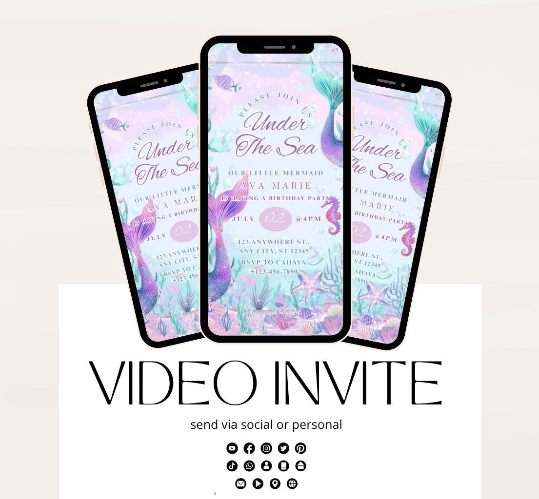 Mermaid Birthday Invitation, Mermaid Invite, Under the Sea Birthday Party, Glitter Birthday, Pink Birthday, Mermaid Party Video invitation-2