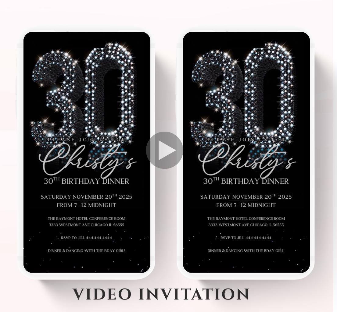 Animated 30th Evite Birthday for Adult Invite, Modern 30th Birthday Invite, Digital Animated Diamond Digital 30th Birthday-4