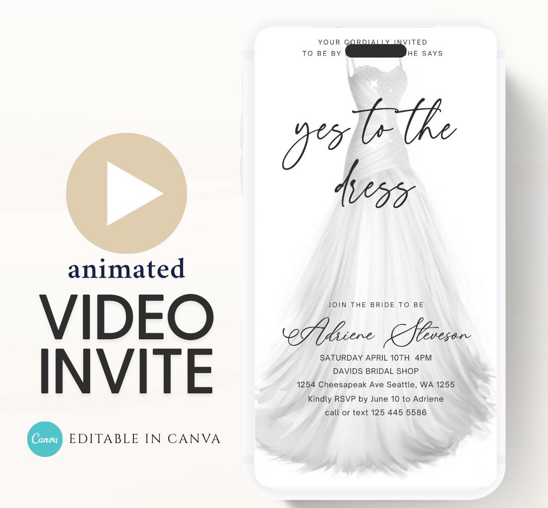 Wedding Dress Shopping mobile editable invitation, Video bridal party invite, Say yes to the dress Dress shopping invite-2