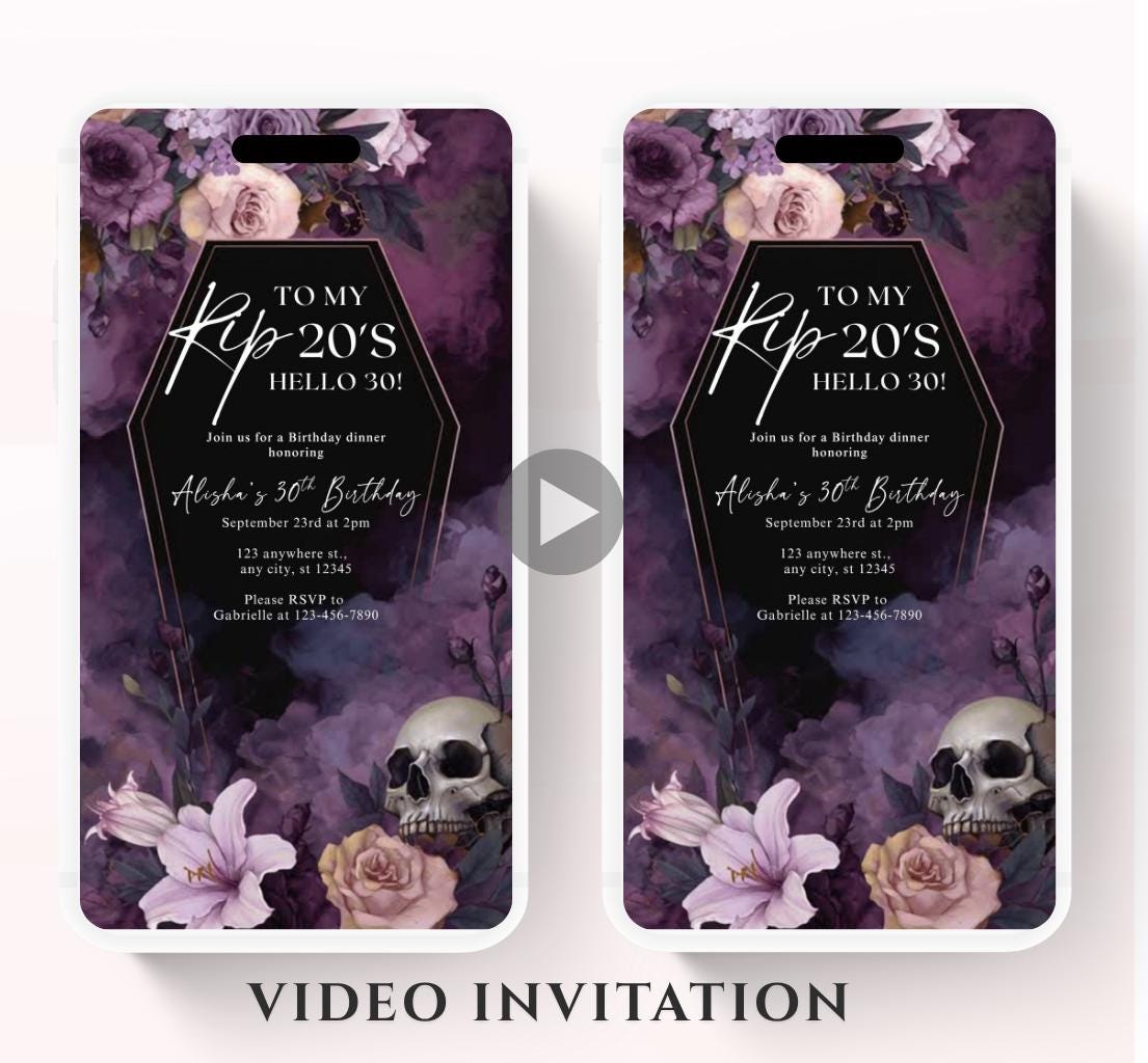 Animated 30th Evite Birthday for Adult Invite, Modern 30th Birthday Invite, Digital Animated Rip 20's Digital Halloween 30th Birthday-17